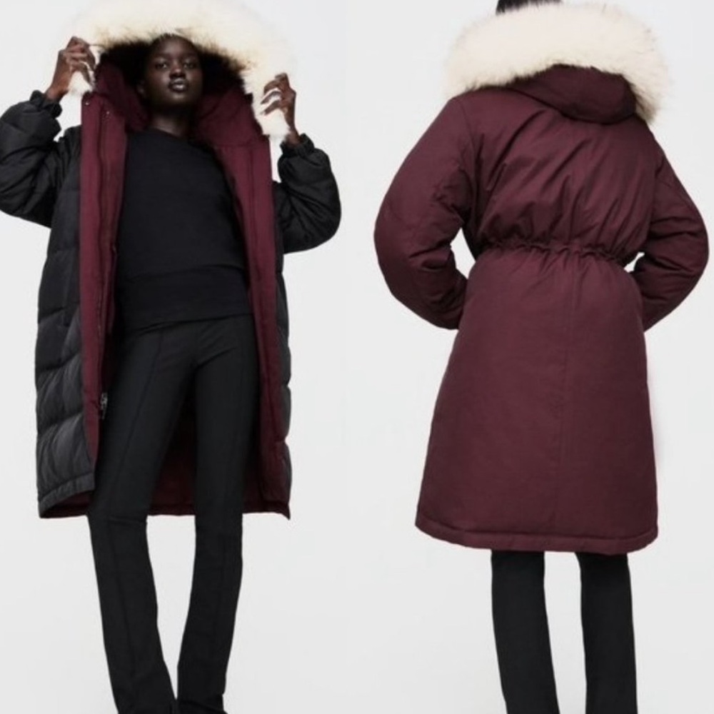 Zara Reversible Duck Down Puffer Hoodie Jacket